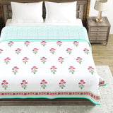 Cotton Dohar / Blanket King Bed Size Hand Block Printed (TURQUOISE FLOWER)