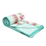 Cotton Dohar / Blanket King Bed Size Hand Block Printed (TURQUOISE FLOWER)