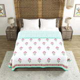 Cotton Dohar / Blanket King Bed Size Hand Block Printed (TURQUOISE FLOWER)