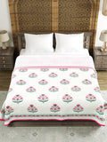Hand Block Printed Cotton Summer Queen Size Reversible Printed Malmal Dohar Pink Gamla