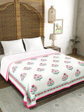 Hand Block Printed Cotton Summer Queen Size Reversible Printed Malmal Dohar Pink Gamla