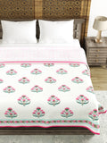 Hand Block Printed Cotton Summer Queen Size Reversible Printed Malmal Dohar Pink Gamla
