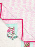 Hand Block Printed Cotton Summer Queen Size Reversible Printed Malmal Dohar Pink Gamla