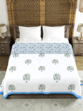 Hand Block Printed 100% Cotton Dohar King Size Reversible (Blue Tree of Life)