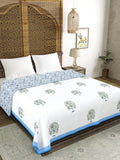 Hand Block Printed 100% Cotton Dohar King Size Reversible (Blue Tree of Life)