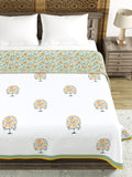 Hand Block Printed 100% Cotton Dohar King Size Reversible (Green Tree Of Life)