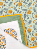 Hand Block Printed 100% Cotton Dohar King Size Reversible (Green Tree Of Life)