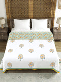 Hand Block Printed 100% Cotton Dohar King Size Reversible (Green Tree Of Life)