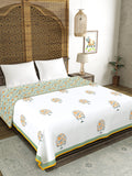 Hand Block Printed 100% Cotton Dohar King Size Reversible (Green Tree Of Life)