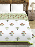 Hand Block Printed 100% Cotton Dohar King Size Reversible (Open Green Motifs)