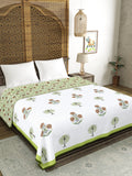 Hand Block Printed 100% Cotton Dohar King Size Reversible (Open Green Motifs)