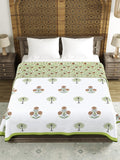 Hand Block Printed 100% Cotton Dohar King Size Reversible (Open Green Motifs)