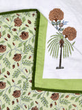 Hand Block Printed 100% Cotton Dohar King Size Reversible (Open Green Motifs)