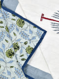 Hand Block Printed 100% Cotton Dohar King Size Reversible (Open Grey Motif)