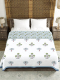 Hand Block Printed 100% Cotton Dohar King Size Reversible (Open Grey Motif)