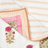 Cotton Dohar / Blanket King Bed Size Hand Block Printed (PINK CREAM FLOWERl)