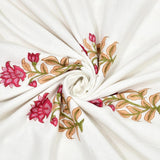 Cotton Dohar / Blanket King Bed Size Hand Block Printed (PINK CREAM FLOWERl)