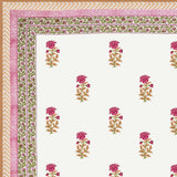 Cotton Dohar / Blanket King Bed Size Hand Block Printed (PINK CREAM FLOWERl)