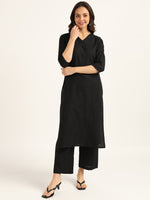 BLOCKS OF INDIA Women Solid Kurta With Trouser (Black)