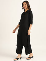 BLOCKS OF INDIA Women Solid Kurta With Trouser (Black)