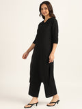 BLOCKS OF INDIA Women Solid Kurta With Trouser (Black)