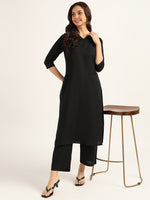 BLOCKS OF INDIA Women Solid Kurta With Trouser (Black)