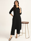 BLOCKS OF INDIA Women Solid Kurta With Trouser (Black)