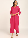 BLOCKS OF INDIA Women Solid Kurta With Trouser (Pink)