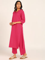 BLOCKS OF INDIA Women Solid Kurta With Trouser (Pink)