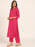 BLOCKS OF INDIA Women Solid Kurta With Trouser (Pink)