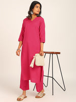 BLOCKS OF INDIA Women Solid Kurta With Trouser (Pink)