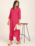 BLOCKS OF INDIA Women Solid Kurta With Trouser (Pink)