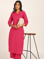 BLOCKS OF INDIA Women Solid Kurta With Trouser (Pink)