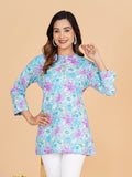 BLOCKS OF INDIA Cotton Hand Printed Short Kurti for Women Short Rainbow Flower
