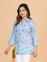 BLOCKS OF INDIA Cotton Hand Printed Short Kurti for Women Short Rainbow Flower