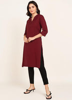 BLOCKS OF INDIA Cotton Hand Solid Long Kurti for Women Solid Maroon