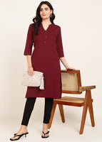 BLOCKS OF INDIA Cotton Hand Solid Long Kurti for Women Solid Maroon