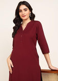 BLOCKS OF INDIA Cotton Hand Solid Long Kurti for Women Solid Maroon