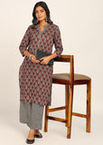 Women's Printed Straight Kurta Set | Hand-Stitched Neck Details with mandarin collar | Comfortable Pants with Pockets, Elastic Waist & Drawstring Fit (Maroon Paisley)