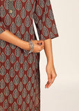 Women's Printed Straight Kurta Set | Hand-Stitched Neck Details with mandarin collar | Comfortable Pants with Pockets, Elastic Waist & Drawstring Fit (Maroon Paisley)