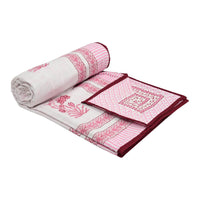 BLOCKS OF INDIA Hand Block Printed Cotton Summer Single Size Reversible Printed Malmal Dohar Maroon Leaf