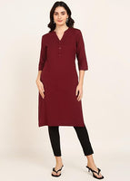 BLOCKS OF INDIA Cotton Hand Solid Long Kurti for Women Solid Maroon