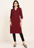 BLOCKS OF INDIA Cotton Hand Solid Long Kurti for Women Solid Maroon