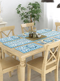 Hand Block Printed Cotton Table Runner, Mat and Napkin Set for Center/Dining Table (Blue Green)