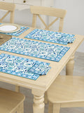 Hand Block Printed Cotton Table Runner, Mat and Napkin Set for Center/Dining Table (Blue Green)