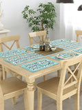 Hand Block Printed Cotton Table Runner, Mat and Napkin Set for Center/Dining Table (Green Bel)