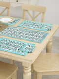 Hand Block Printed Cotton Table Runner, Mat and Napkin Set for Center/Dining Table (Green Bel)
