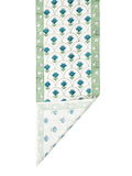 Hand Block Printed Cotton Table Runner, Mat and Napkin Set for Center/Dining Table (Green Blue Buti)