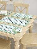 Hand Block Printed Cotton Table Runner, Mat and Napkin Set for Center/Dining Table (Green Blue Buti)