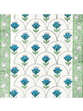 Hand Block Printed Cotton Table Runner, Mat and Napkin Set for Center/Dining Table (Green Blue Buti)